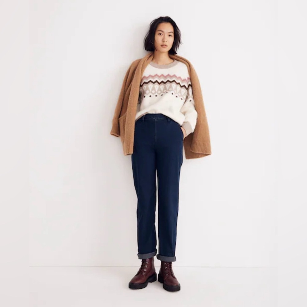 Madewell Wool Blend Fair Isle Markham Pullover Sweater Antique Cream Large NEW